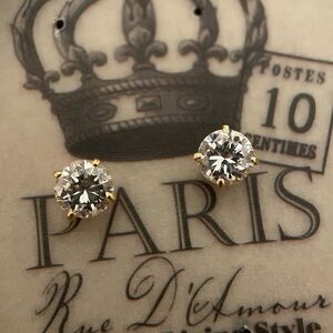 14kt solid gold 6mm round solitaire diamond simulant stud earrings